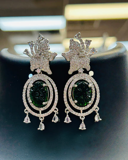 Dark green stone AD earrings - Kurti Connection USA