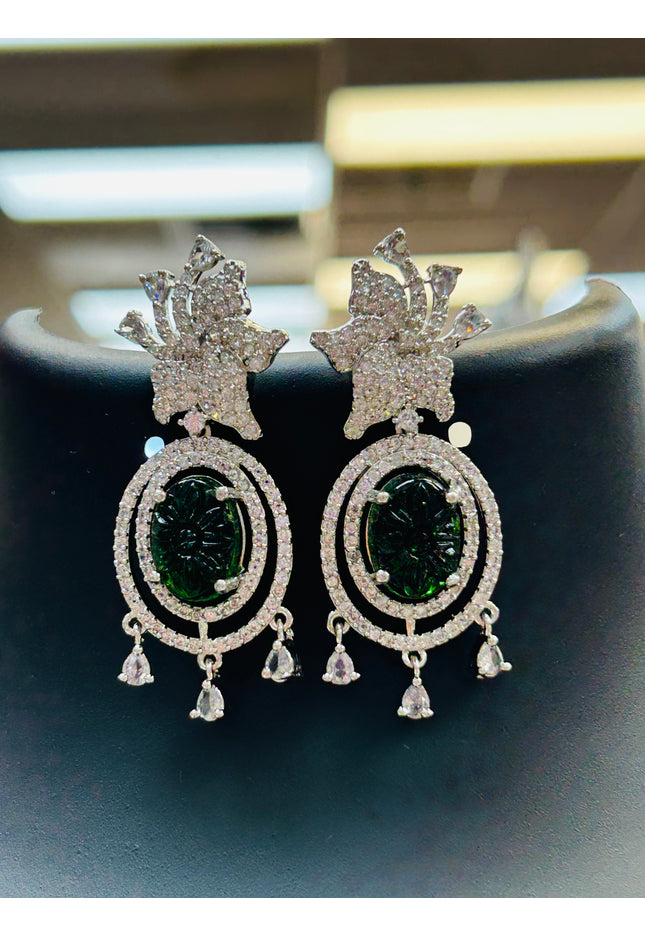 Dark green stone AD earrings - Kurti Connection USA