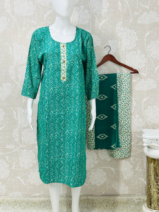 Printed cotton Kurti set with pant and dupatta
