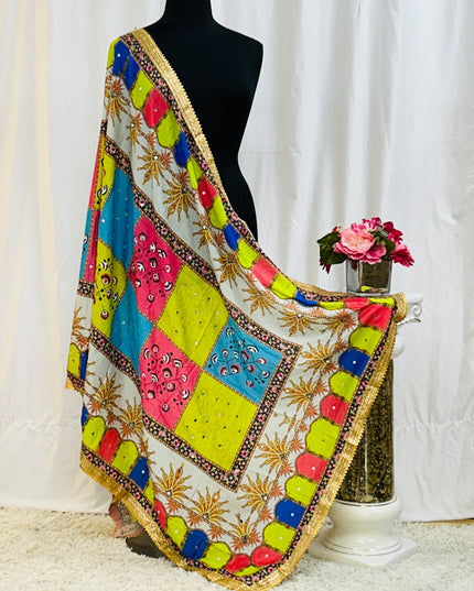 Multicolor silk dupatta - Kurti Connection USA