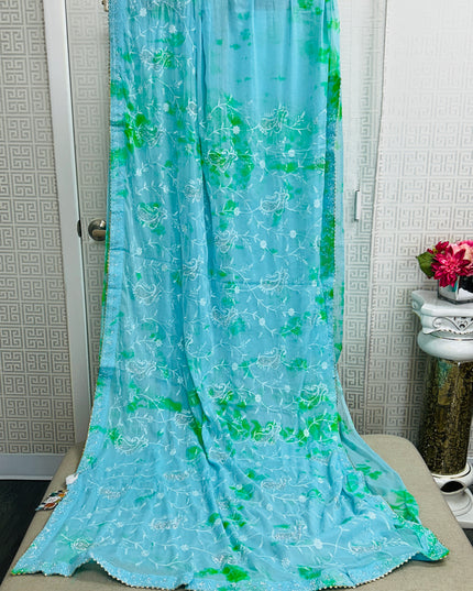 Chiffon saree with jaal embroidery