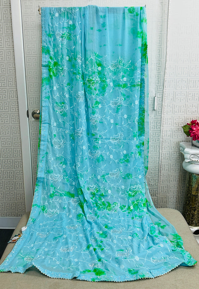 Chiffon saree with jaal embroidery