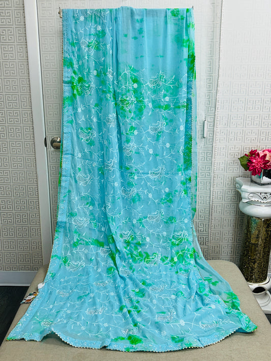 Chiffon saree with jaal embroidery