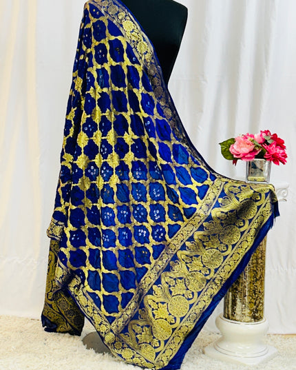 Dark Blue Dupatta : bandhani silk - Kurti Connection USA