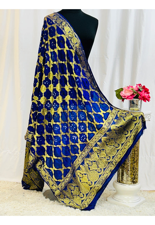 Dark Blue Dupatta : bandhani silk - Kurti Connection USA