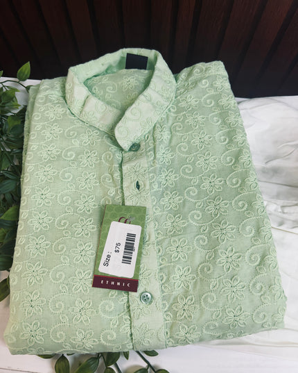 Light green : cotton chikankari kurta pajama set - Kurti Connection USA