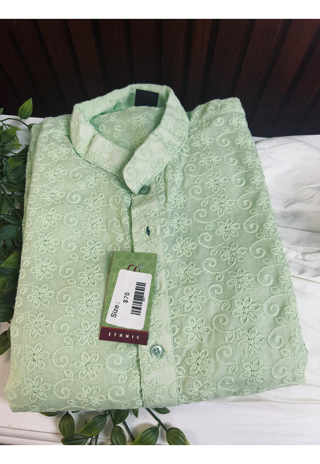 Light green : cotton chikankari kurta pajama set - Kurti Connection USA