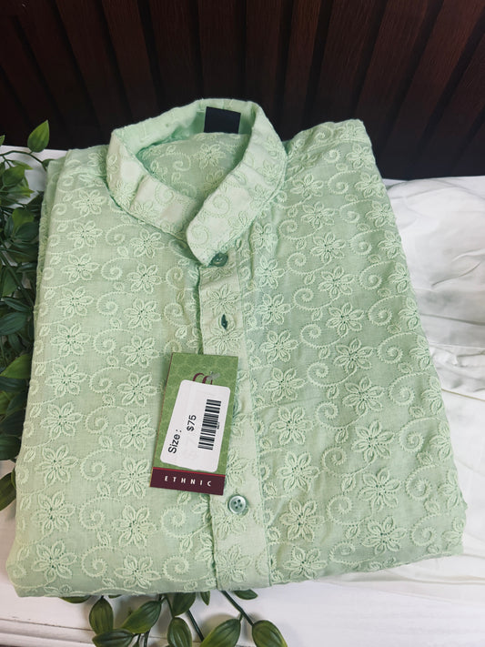 Light green : cotton chikankari kurta pajama set