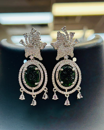 Dark green stone AD earrings - Kurti Connection USA