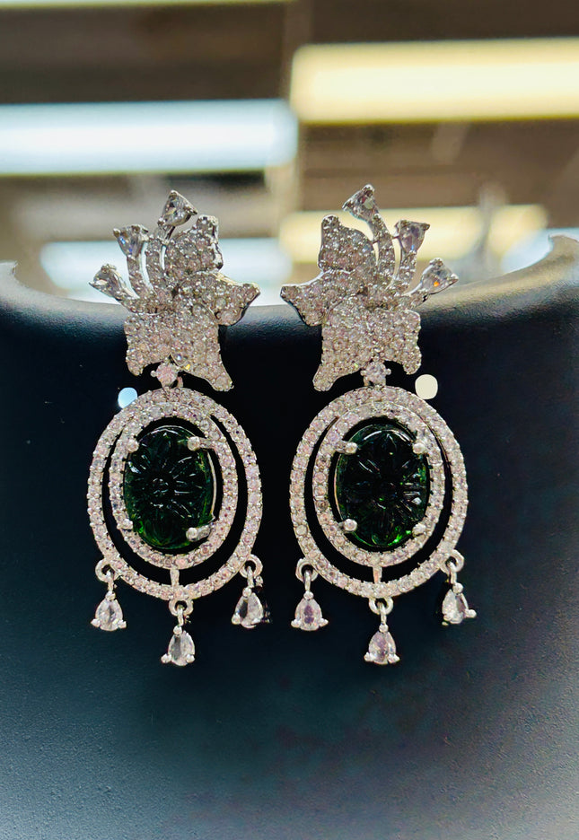 Dark green stone AD earrings - Kurti Connection USA