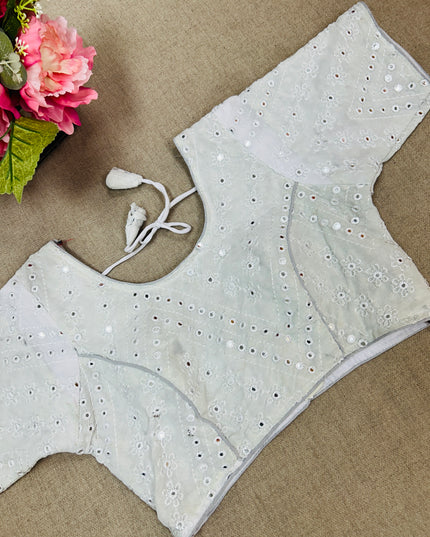 White foil mirror work blouse