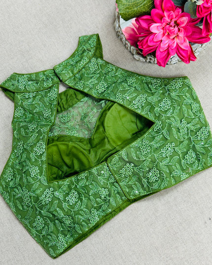 Green : Halter neck embroidered blouse - Kurti Connection USA