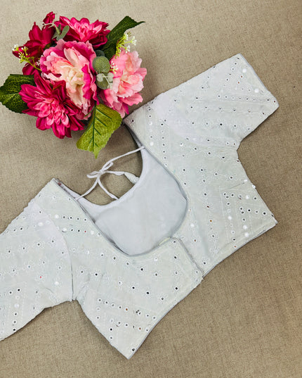 White foil mirror work blouse