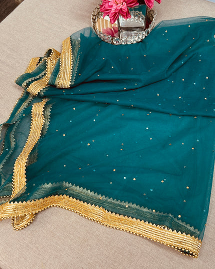 Rama green Heavy net dupatta - Kurti Connection USA