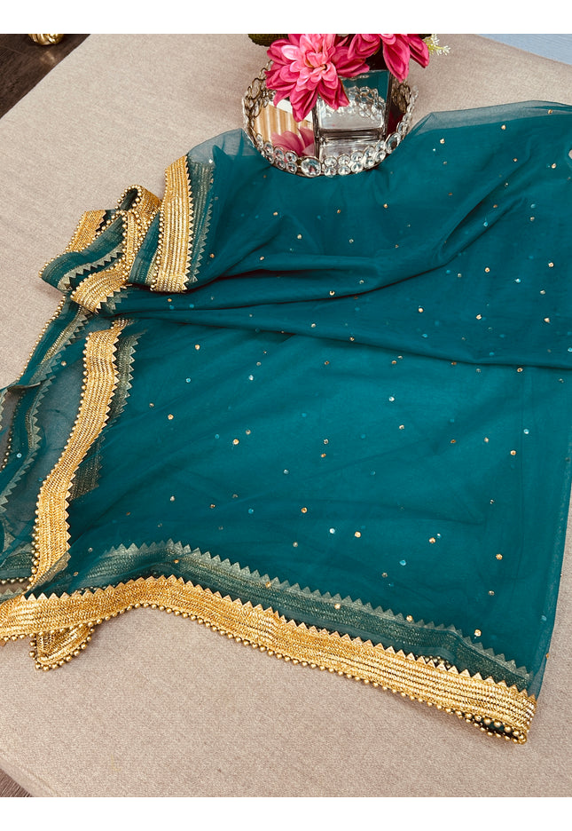 Rama green Heavy net dupatta - Kurti Connection USA