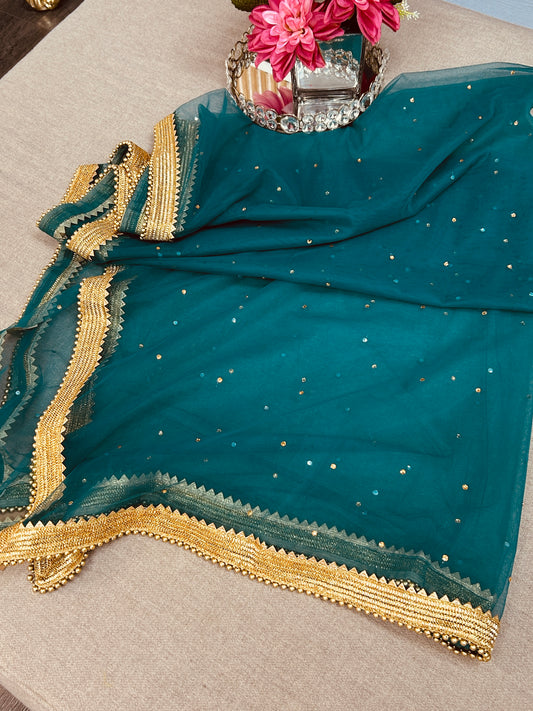Rama green Heavy net dupatta