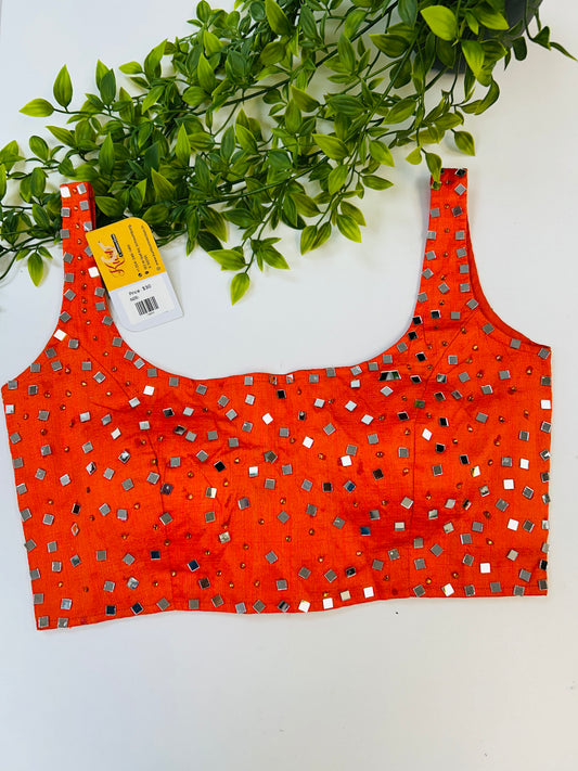 Orange mirror work blouse : SALE