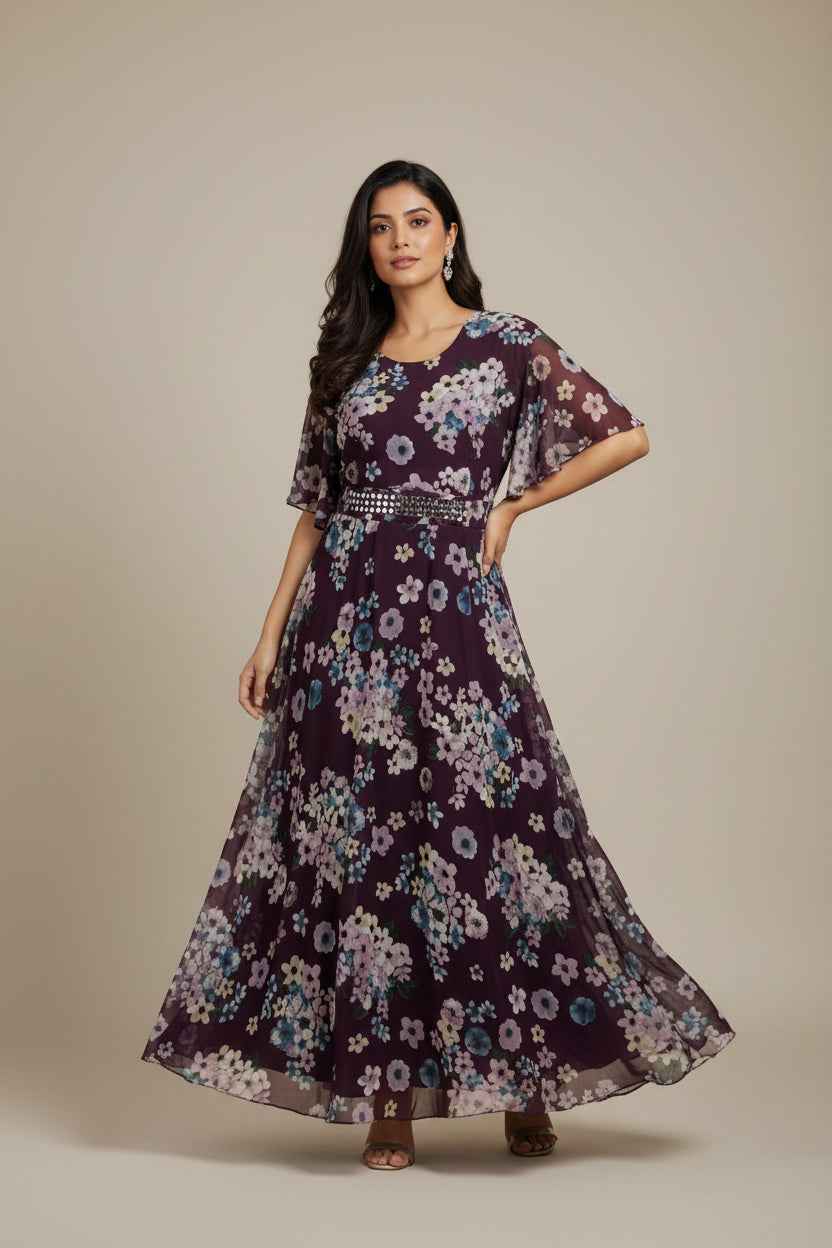 Georgette long frock : Indo western long kurti