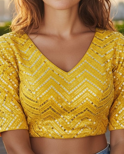 Yellow sequin blouse - Kurti Connection USA