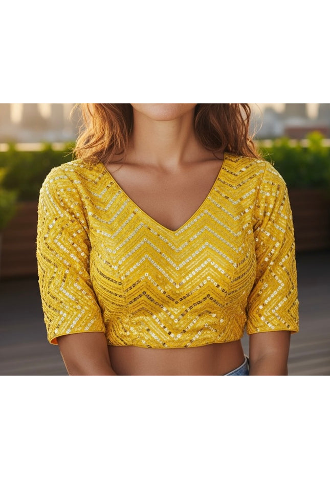 Yellow sequin blouse - Kurti Connection USA