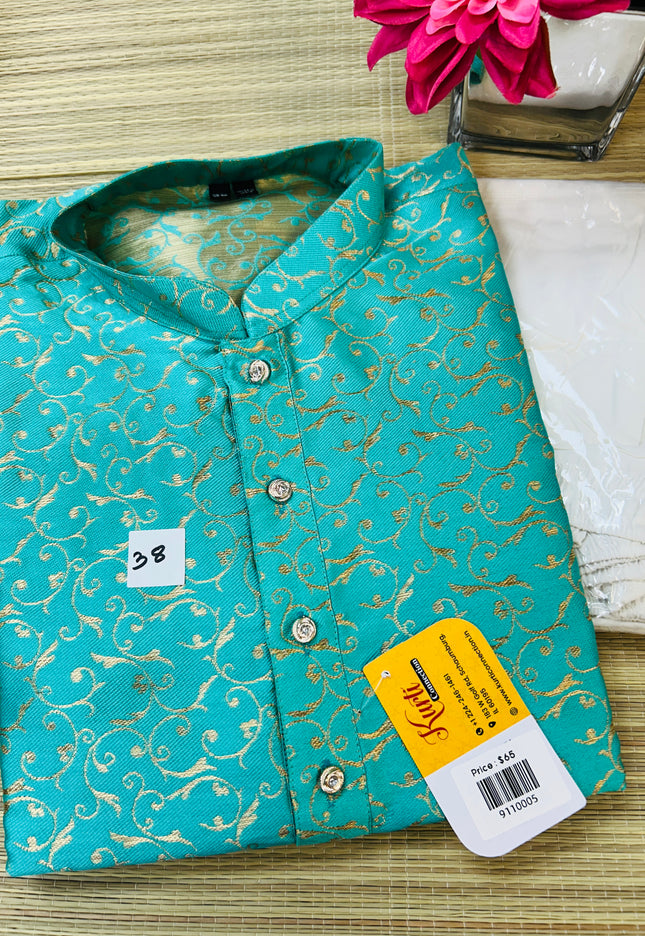 Sea green silk kurta set - Kurti Connection USA