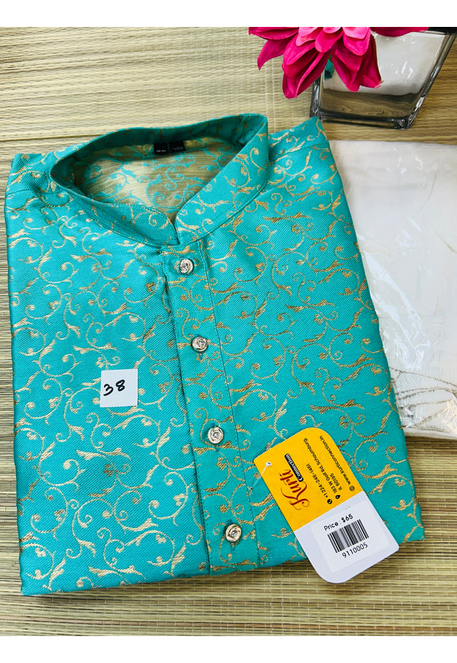 Sea green silk kurta set - Kurti Connection USA