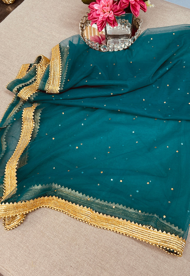 Rama green Heavy net dupatta - Kurti Connection USA