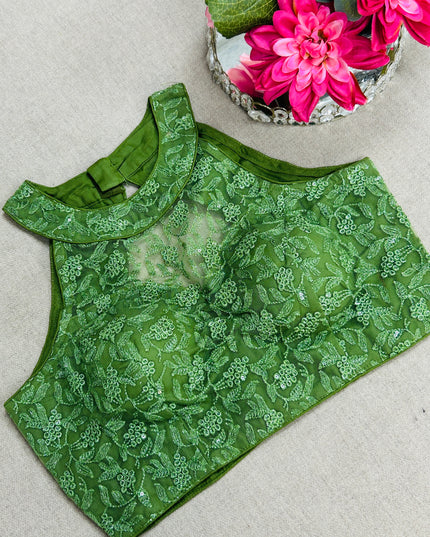 Green : Halter neck embroidered blouse - Kurti Connection USA