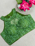 Green : Halter neck embroidered blouse - Kurti Connection USA