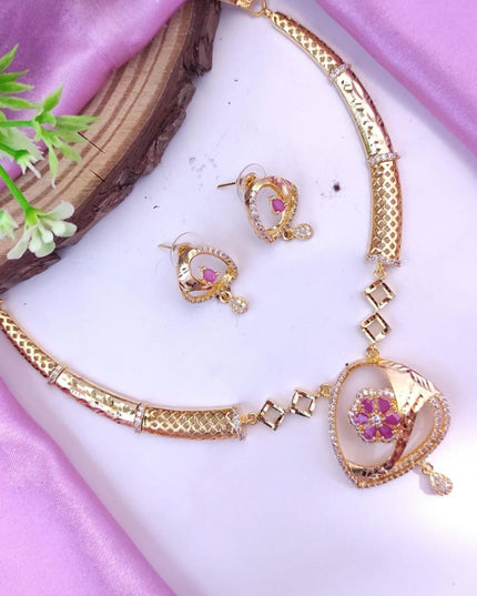 Lightweight gold lookalike necklace set - Kurti Connection USA