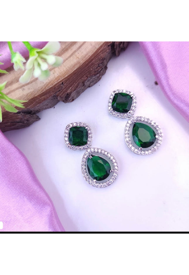 AD earrings: green - Kurti Connection USA