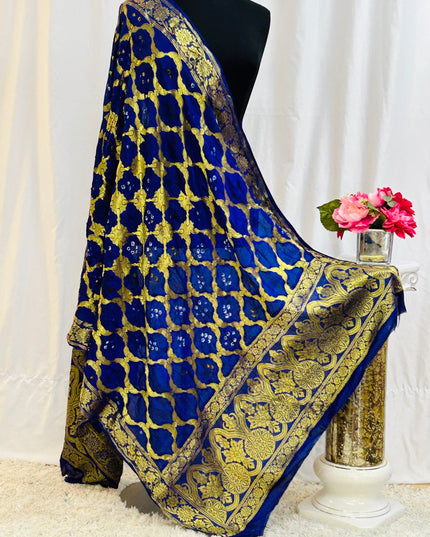 Dark Blue Dupatta : bandhani silk - Kurti Connection USA