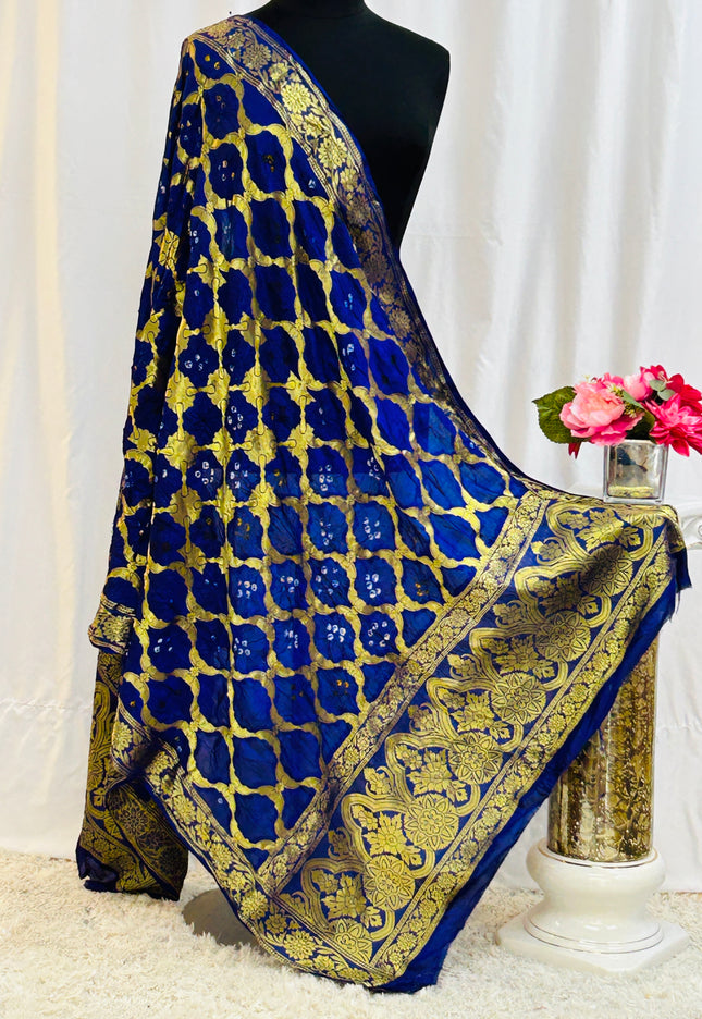 Dark Blue Dupatta : bandhani silk - Kurti Connection USA