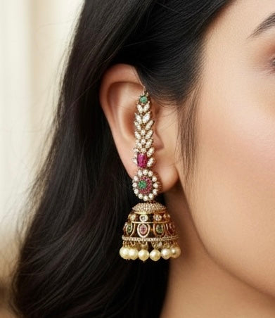 Mehandi polish long jhumki earrings