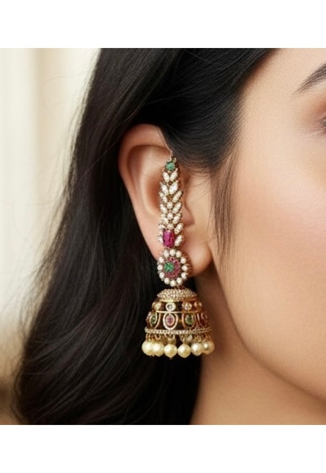 Mehandi polish long jhumki earrings