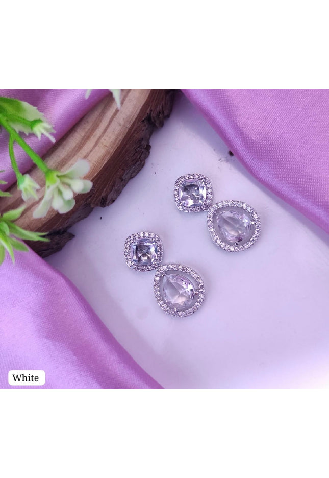 AD earrings: white - Kurti Connection USA