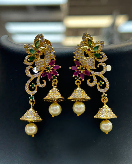 Double jhumki peacock earrings - Kurti Connection USA