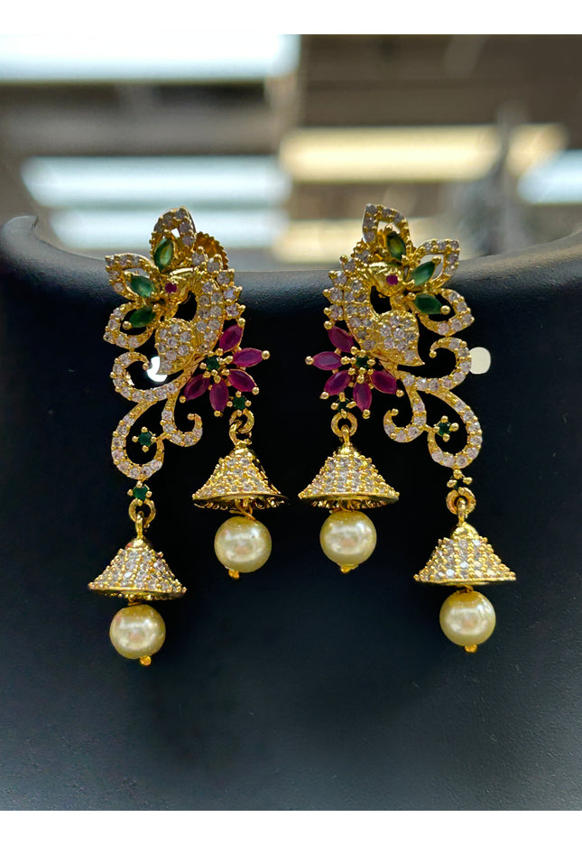 Double jhumki peacock earrings - Kurti Connection USA