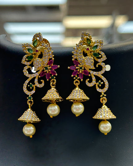Double jhumki peacock earrings - Kurti Connection USA