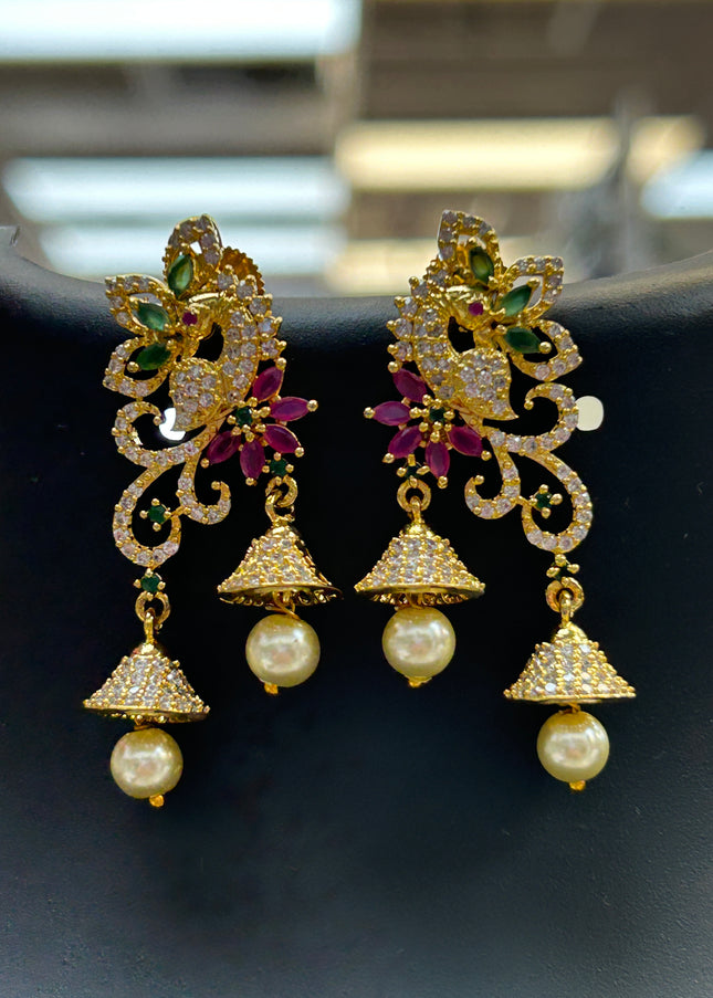 Double jhumki peacock earrings - Kurti Connection USA