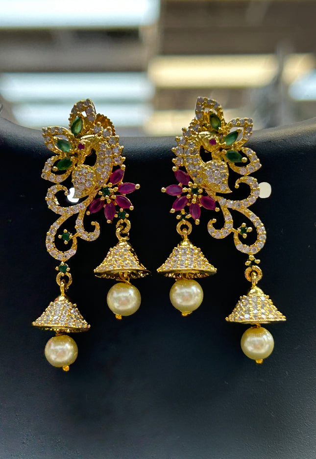 Double jhumki peacock earrings - Kurti Connection USA