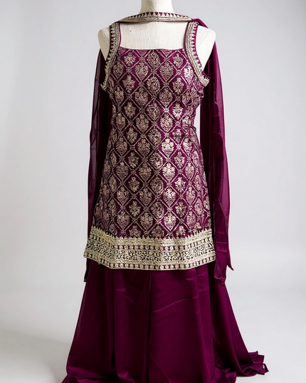 Jacquard silk sharara set