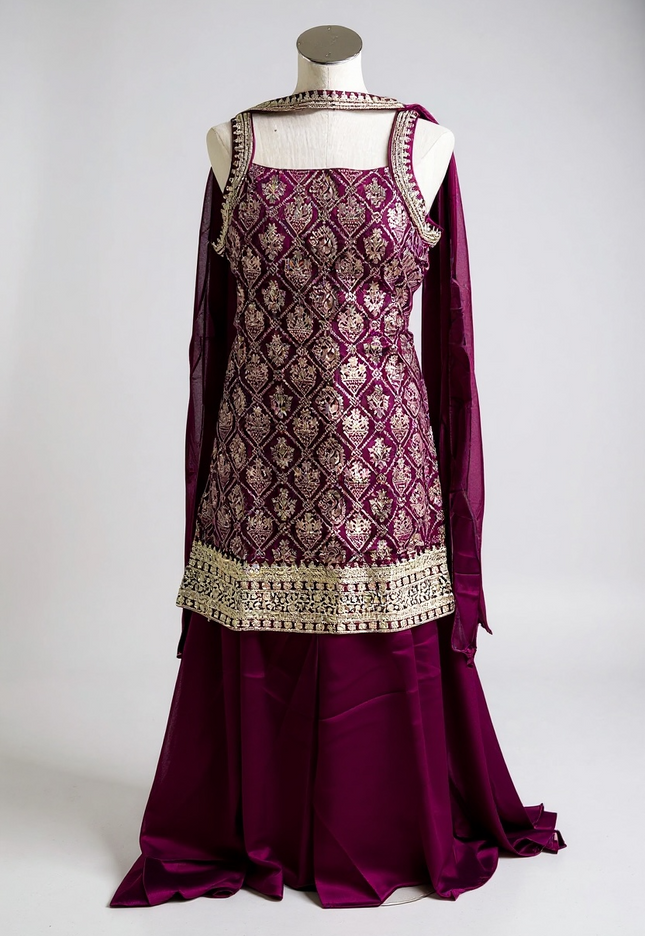 Jacquard silk sharara set