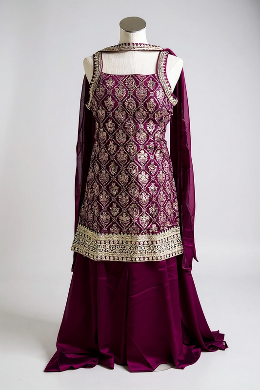 Jacquard silk sharara set
