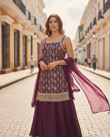 Jacquard silk sharara set