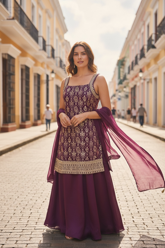 Jacquard silk sharara set