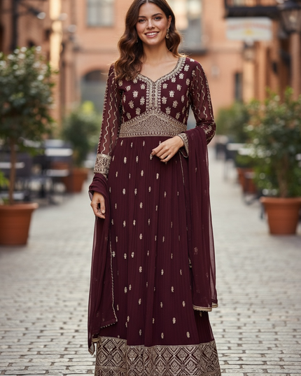 Party wear long gown : wine color