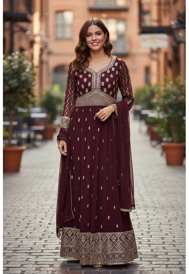 Party wear long gown : wine color