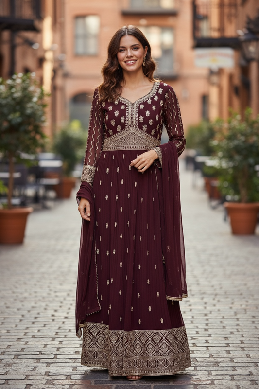 Party wear long gown : wine color