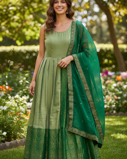 Silk long gown with dupatta